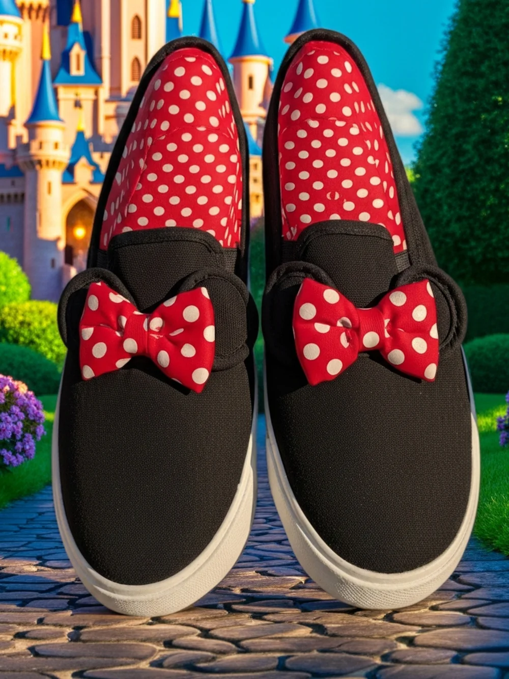 Disney Minnie Mouse Slip-On Sneakers With Polka Dot Bow,   Size: 10 Women (NWT)